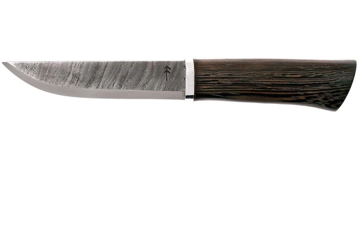 Autine Damascus Bushcrafter, Wengé, Damast, Brown RH Sheath, Cuchillo Bushcraft