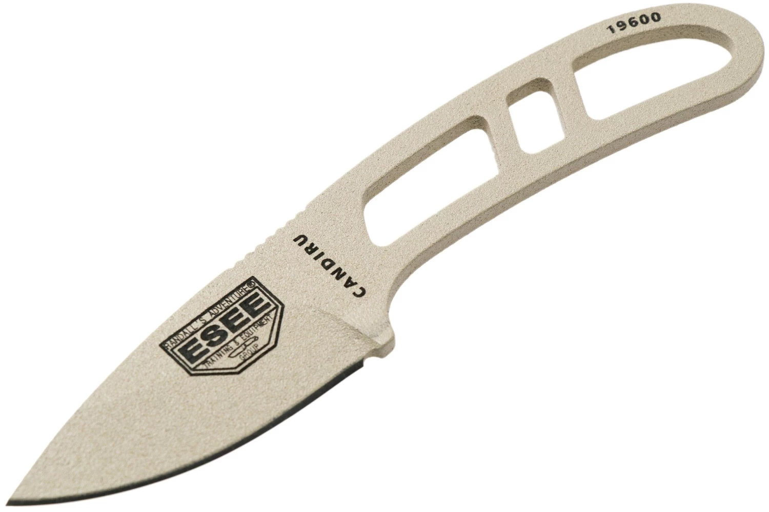 ESEE Candiru Desert Tan CAN-DT Cuchillo De Cuello Con Funda Negra + Clip De Cintur贸n - Imagen 3