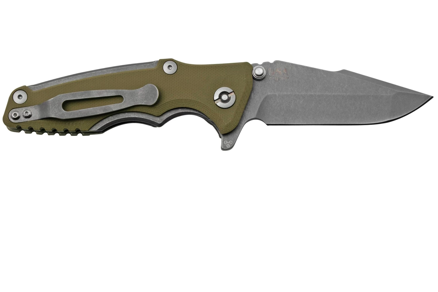 Rick Hinderer Eklipse 3.0" 20CV Working Finish Harpoon Spanto OD Green, Navaja - Imagen 2