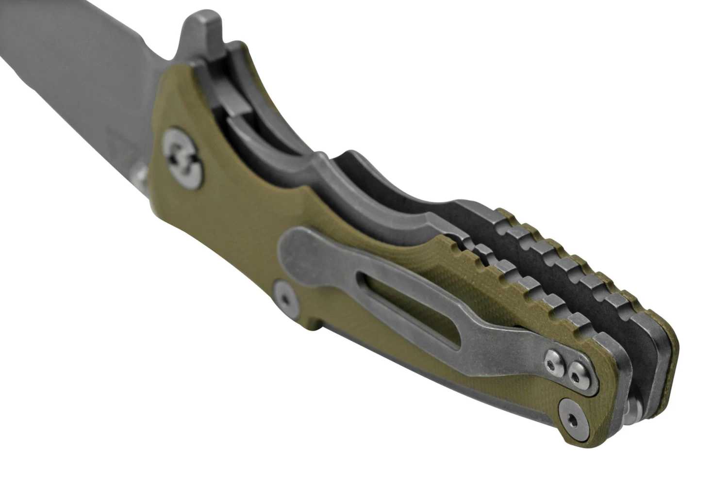 Rick Hinderer Eklipse 3.0" 20CV Working Finish Harpoon Spanto OD Green, Navaja - Imagen 4