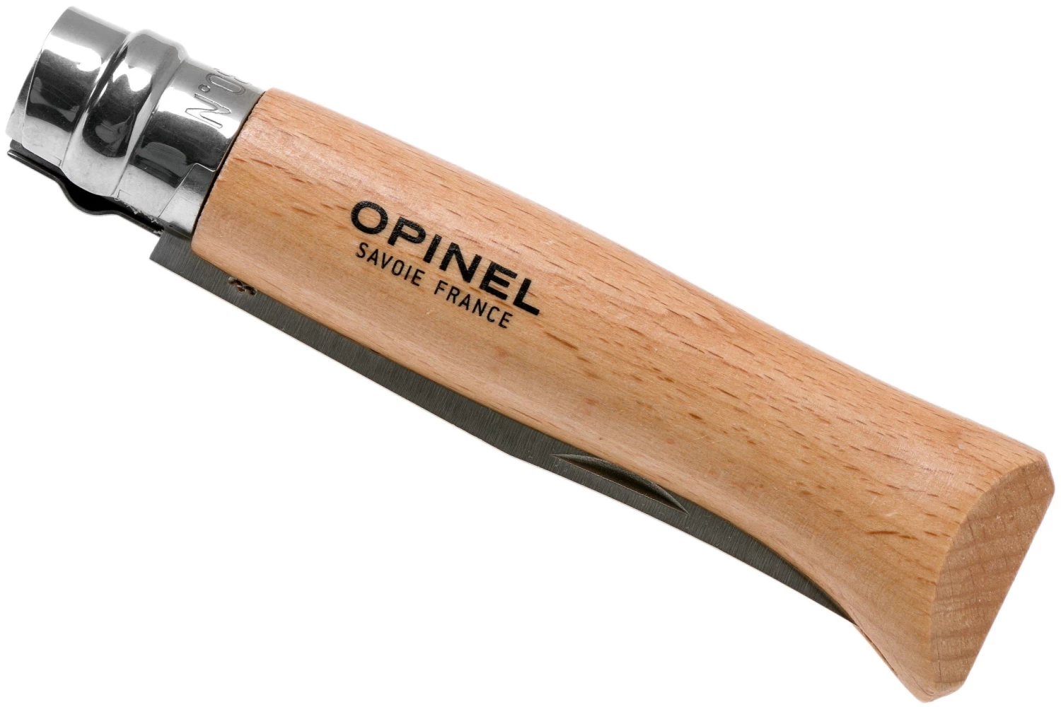 Opinel Navaja No. 8 Classic, Acero Inoxidable, Con Funda De Cuero, Madera De Haya - Imagen 4