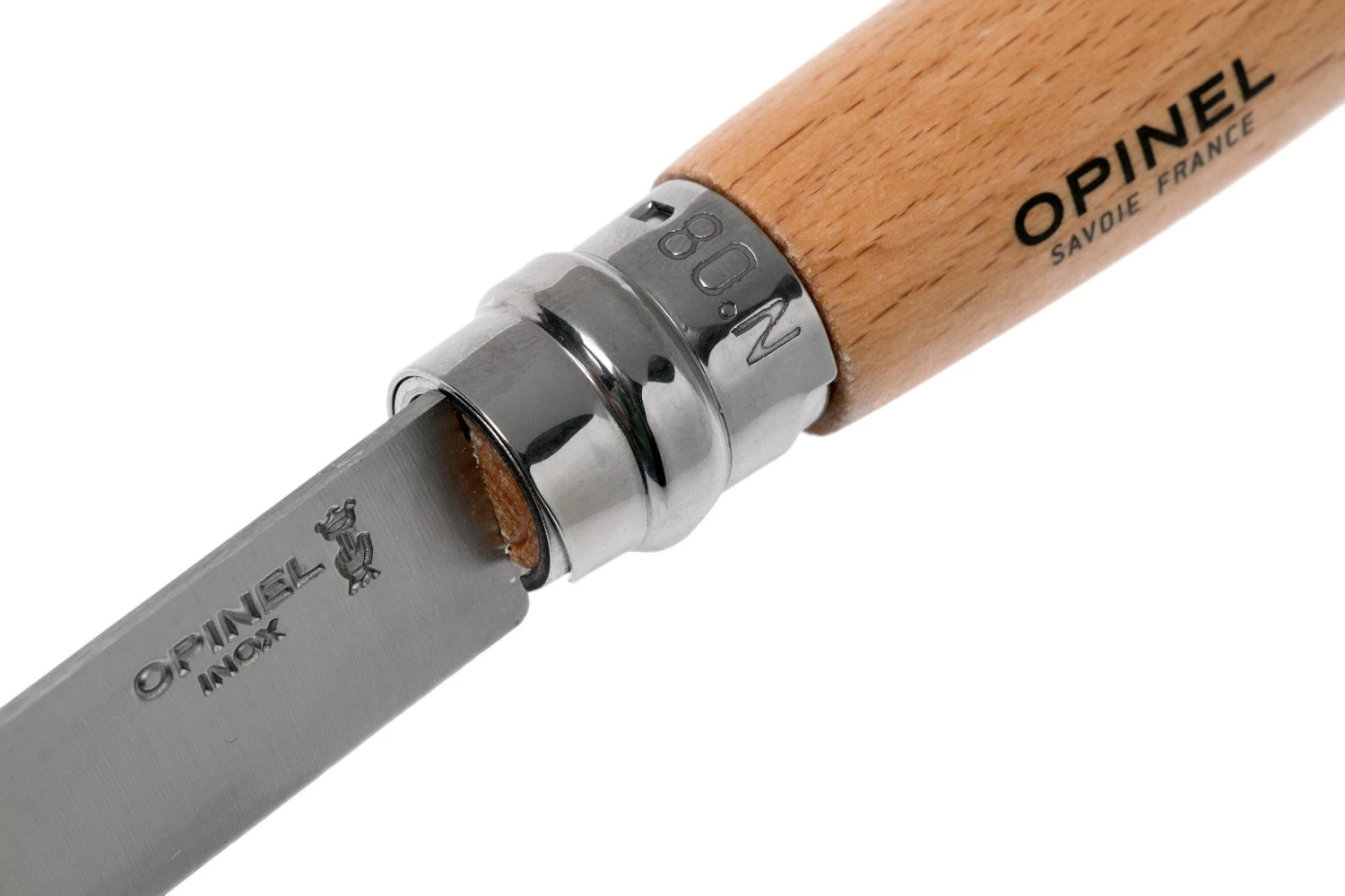 Opinel Navaja No. 8 Classic, Acero Inoxidable, Con Funda De Cuero, Madera De Haya - Imagen 7