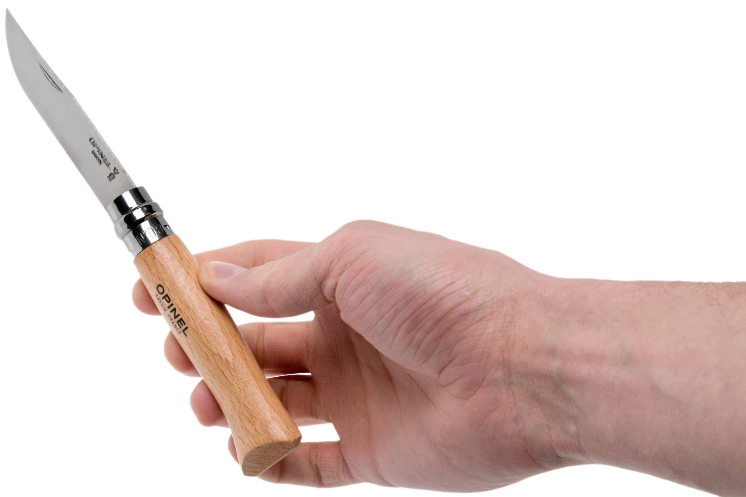 Opinel Navaja No. 8 Classic, Acero Inoxidable, Con Funda De Cuero, Madera De Haya - Imagen 8