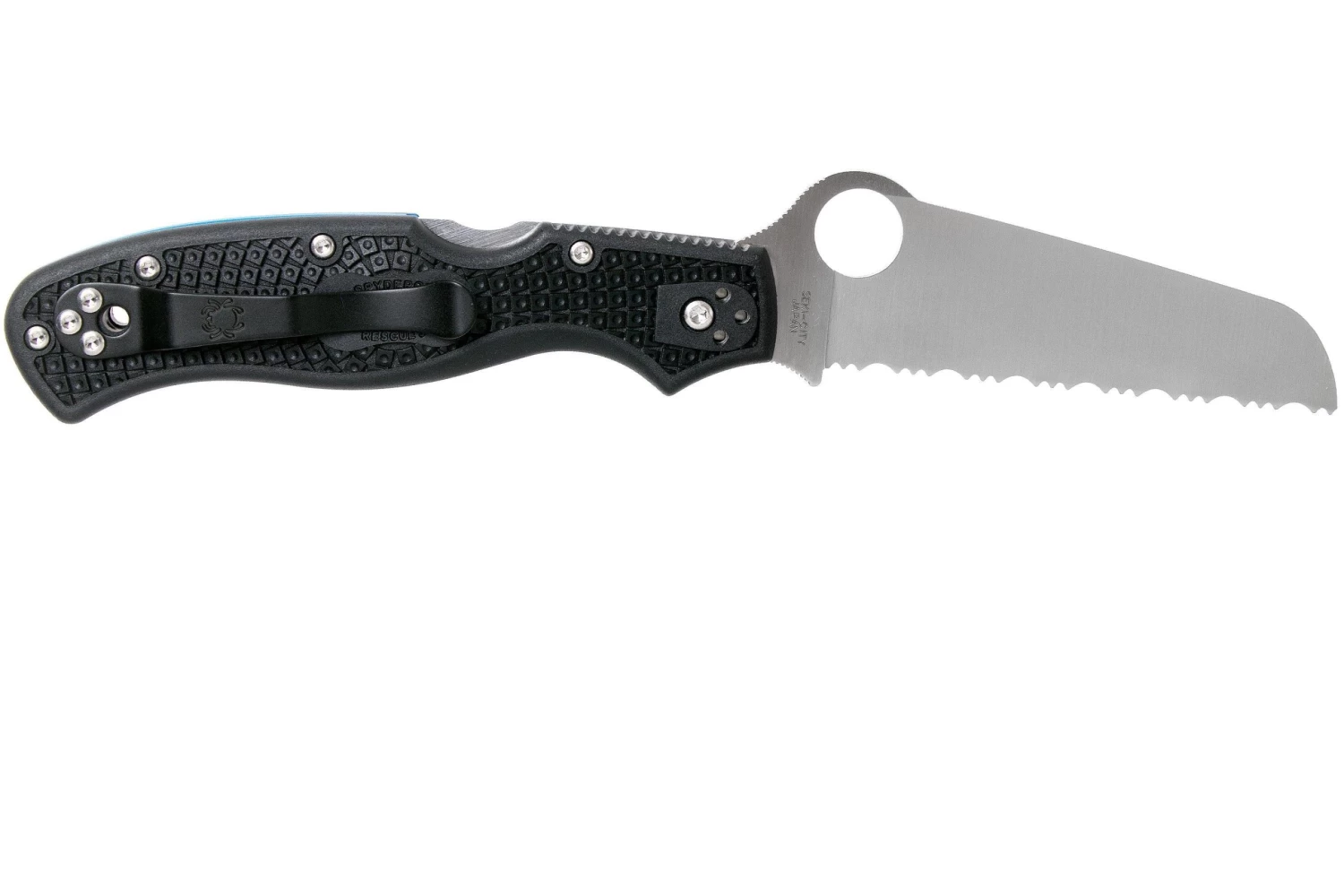 Spyderco Rescue 3 Thin Blue Line C14FSBKBL3 Cuchillo De Rescate De Sierra - Imagen 2