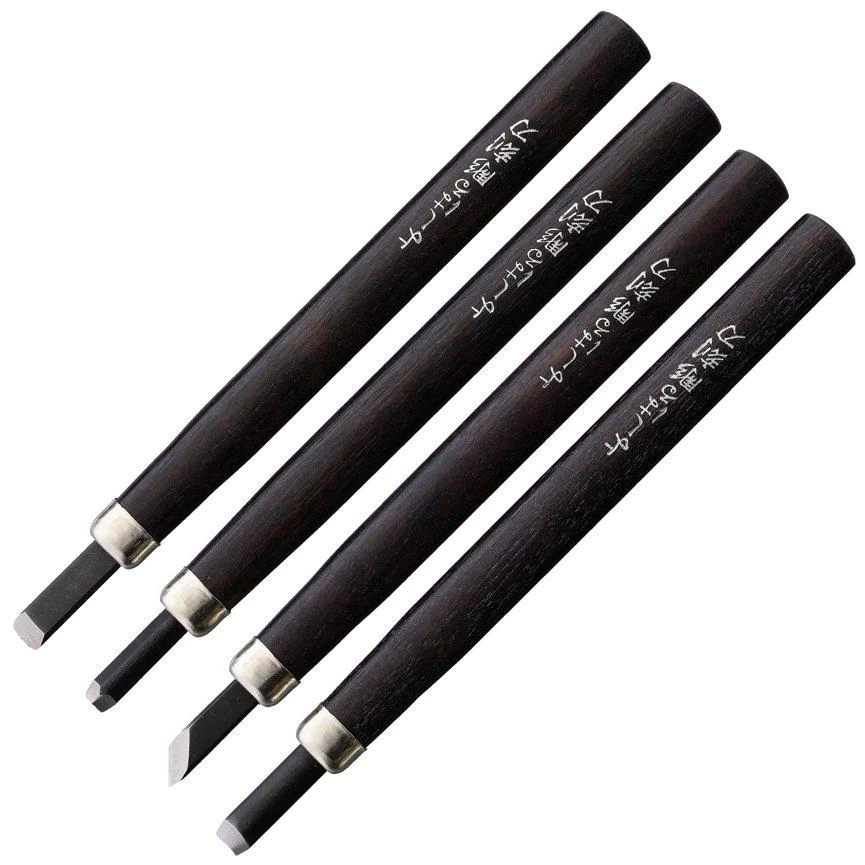Yoshiharu H-4 Cuchillos Japoneses Para Tallar Madera, Juego De 4
